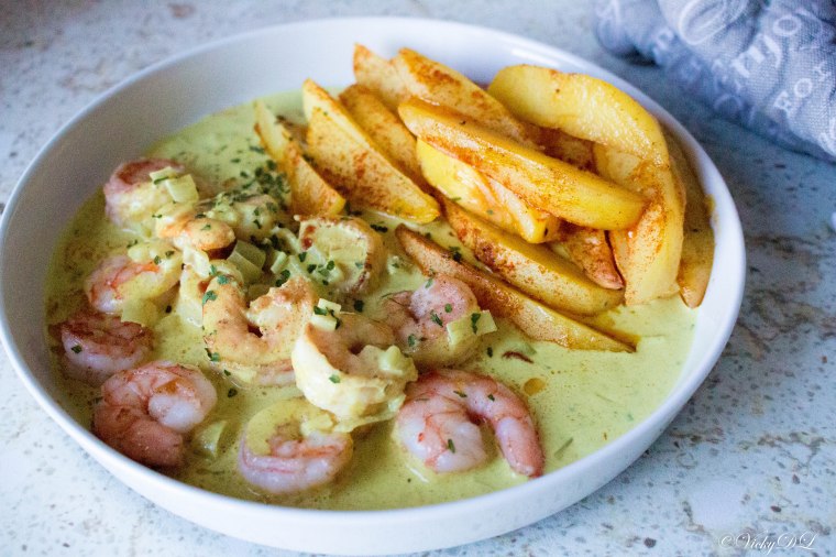 Scampi in curry met ovenfrietjes – Vickylicious
